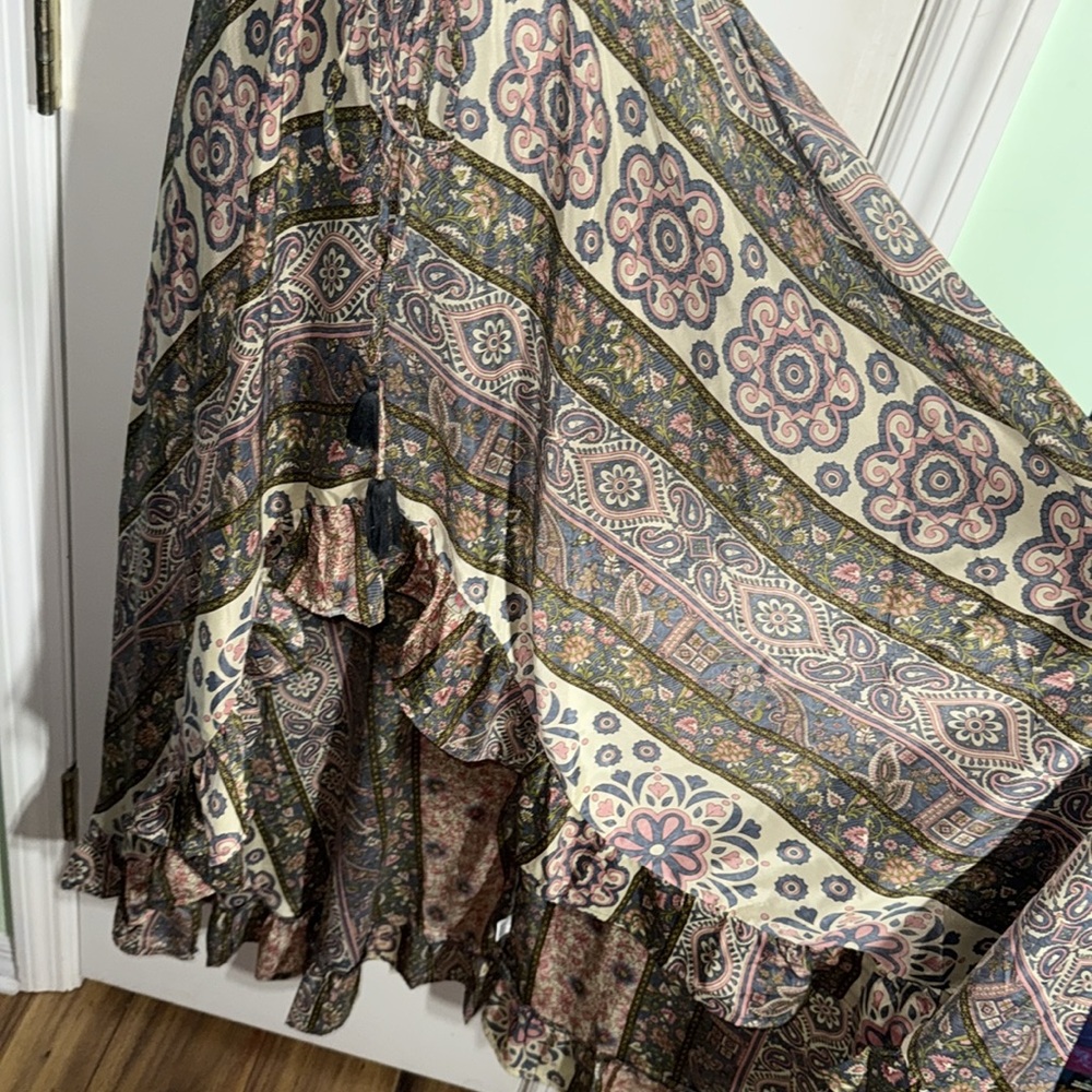 Bohemian Floral High-Low Flutter Sleeve Spring Summer Fall Flowy Dress Size M-L - Picture 4 of 13